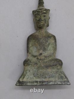 Fine Old Antique Thai Bronze Phra Chai Sitting Buddha Statue Amulet Thailand
