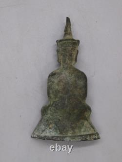 Fine Old Antique Thai Bronze Phra Chai Sitting Buddha Statue Amulet Thailand