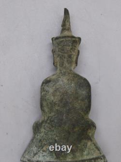 Fine Old Antique Thai Bronze Phra Chai Sitting Buddha Statue Amulet Thailand