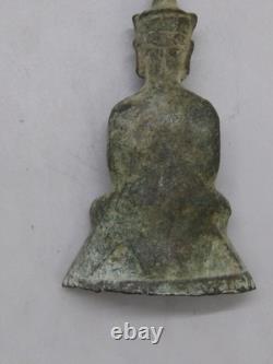 Fine Old Antique Thai Bronze Phra Chai Sitting Buddha Statue Amulet Thailand