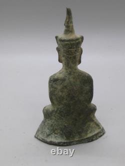Fine Old Antique Thai Bronze Phra Chai Sitting Buddha Statue Amulet Thailand
