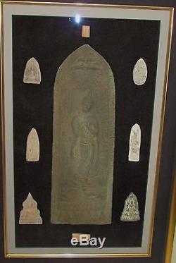 Framed Group Antique Thai Burmese Ceramic Religious Buddha Reliefs