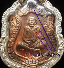 GENUINE! Thai Buddha Amulet LP MOON 4 TEMPLE CODE SILVER CASE PENDANT THAILAND