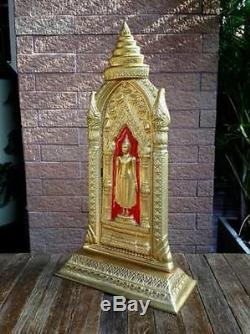 Gilt Brass Magnificent Buddha Walking Wall Meditation Thai Amulet Statues Wealth