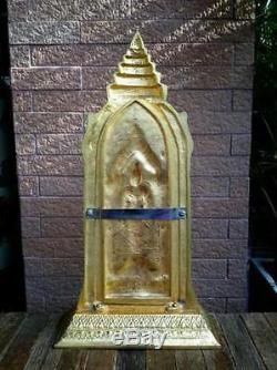 Gilt Brass Magnificent Buddha Walking Wall Meditation Thai Amulet Statues Wealth