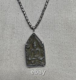Glaze Buddha Phra Khun Paen Ayutthaya Gild Thai Amulet Pedant Sterling Silver #1