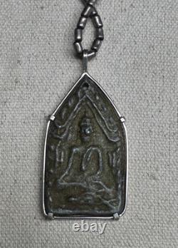 Glaze Buddha Phra Khun Paen Ayutthaya Gild Thai Amulet Pedant Sterling Silver #1