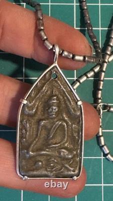 Glaze Buddha Phra Khun Paen Ayutthaya Gild Thai Amulet Pedant Sterling Silver #1