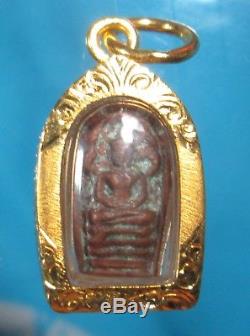 Gold 18K Pra Luang Pu toh Wat Pradu Chimphli Thai Amulet Temple Medallion Buddha