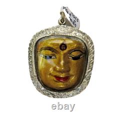 Gold Buddha Face Pendant STERLING SILVER 925 Case Sacred Thai Amulet Takrut