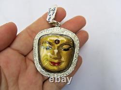 Gold Buddha Face Pendant STERLING SILVER 925 Case Sacred Thai Amulet Takrut