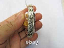 Gold Buddha Face Pendant STERLING SILVER 925 Case Sacred Thai Amulet Takrut