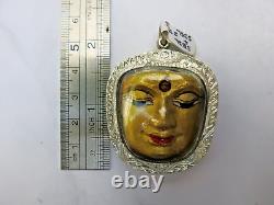 Gold Buddha Face Pendant STERLING SILVER 925 Case Sacred Thai Amulet Takrut