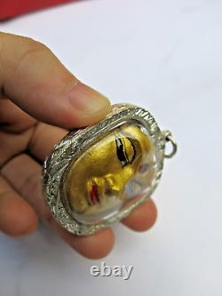 Gold Buddha Face Pendant STERLING SILVER 925 Case Sacred Thai Amulet Takrut