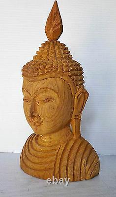Handmade! Thai Amulet Buddha Statue Golden Teak Wood Carving Old Antique