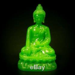 Jade Carved Statue BUDDHA Protection Life Good Luck Thai Amulet Green Color