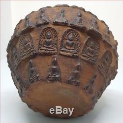 Jar Baked Clay Amulet Pattern Old Ancient Pra Thai Buddha Magic Power and Lucky