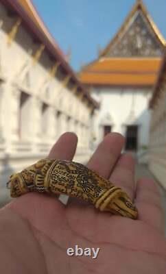 LP Pern Pig Tooth Carving Tiger Thai Buddha Amulet Life Protect Gain Wealth Rich