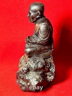 LP Thud Sit On Black Leklai Statue Magic Thai Amulet Buddha Talisman Lucky M030