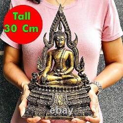 Large 30cm Buddha Chinnaraj Statue Lucky Rich Fortune Old Gold Thai Amulet 17570