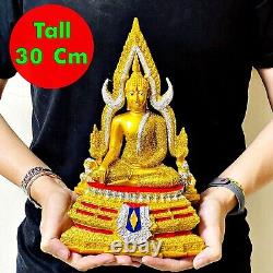 Large 30cm Chinnaraj Buddha Statue Lucky Gold Dust Mass Chant Thai Amulet #16921