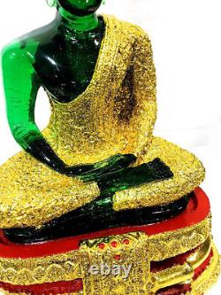 Large 42cm Emerald Buddha Statue Rainy Meditation Green Gold Thai Amulet #15383