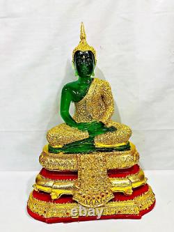 Large Rainy Armor Emerald Buddha Statue Meditation Green Gold Thai Amulet #15383