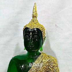 Large Rainy Armor Emerald Buddha Statue Meditation Green Gold Thai Amulet #15383