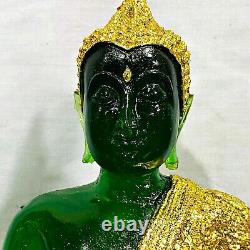 Large Rainy Armor Emerald Buddha Statue Meditation Green Gold Thai Amulet #15383