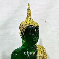 Large Rainy Armor Emerald Buddha Statue Meditation Green Gold Thai Amulet #15383