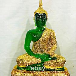 Large Rainy Armor Emerald Buddha Statue Meditation Green Gold Thai Amulet #15383