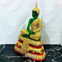 Large Rainy Armor Emerald Buddha Statue Meditation Green Gold Thai Amulet #15383