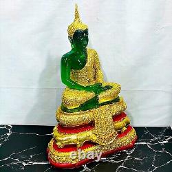 Large Rainy Armor Emerald Buddha Statue Meditation Green Gold Thai Amulet #15383