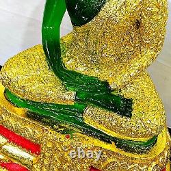 Large Rainy Armor Emerald Buddha Statue Meditation Green Gold Thai Amulet #15383