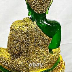 Large Rainy Armor Emerald Buddha Statue Meditation Green Gold Thai Amulet #15383