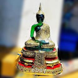 Large Rainy Armor Emerald Buddha Statue Meditation Green Gold Thai Amulet #15383