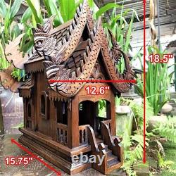 Large Spirit House Wooden Thai Buddha Amulet Worship Handcraft Home Decor Cultur