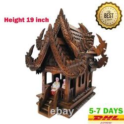 Large Thai Spirit House Teak Wood Wooden Buddha Amulet Worship Height 19 Handcr