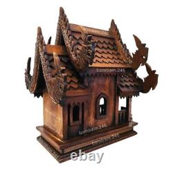 Large Thai Spirit House Teak Wood Wooden Buddha Amulet Worship Height 19 Handcr