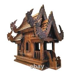 Large Thai Spirit House Teak Wood Wooden Buddha Amulet Worship Height 19 Handcr