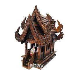 Large Thai Spirit House Teak Wood Wooden Buddha Amulet Worship Height 19 Handcr