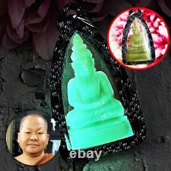 Leklai Buddha Lucky Green Glow In Dark Stone Wealth Somporn Thai Amulet #17635