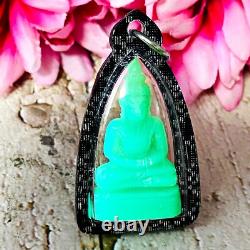 Leklai Buddha Lucky Green Glow In Dark Stone Wealth Somporn Thai Amulet #17635