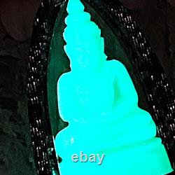 Leklai Buddha Lucky Green Glow In Dark Stone Wealth Somporn Thai Amulet #17635