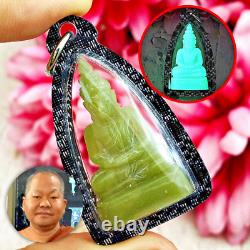 Leklai Buddha Lucky Green Glow In Dark Stone Wealth Somporn Thai Amulet #17635