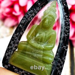 Leklai Buddha Lucky Green Glow In Dark Stone Wealth Somporn Thai Amulet #17635