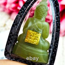 Leklai Buddha Lucky Green Glow In Dark Stone Wealth Somporn Thai Amulet #17635
