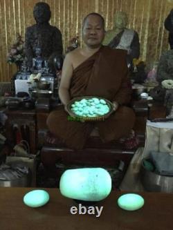 Leklai Buddha Lucky Green Glow In Dark Stone Wealth Somporn Thai Amulet #17635