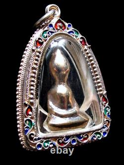 Leklai LP Huan Wat Putthaisawan Buddha Figure Thai Amulet Real Silver Case