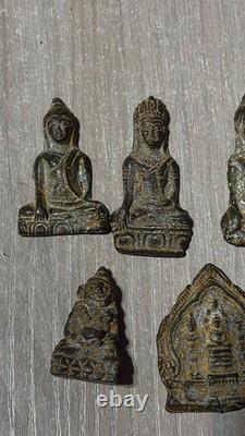 Lot Of 10 Ancient Thai Amulets In Bronze Buddha